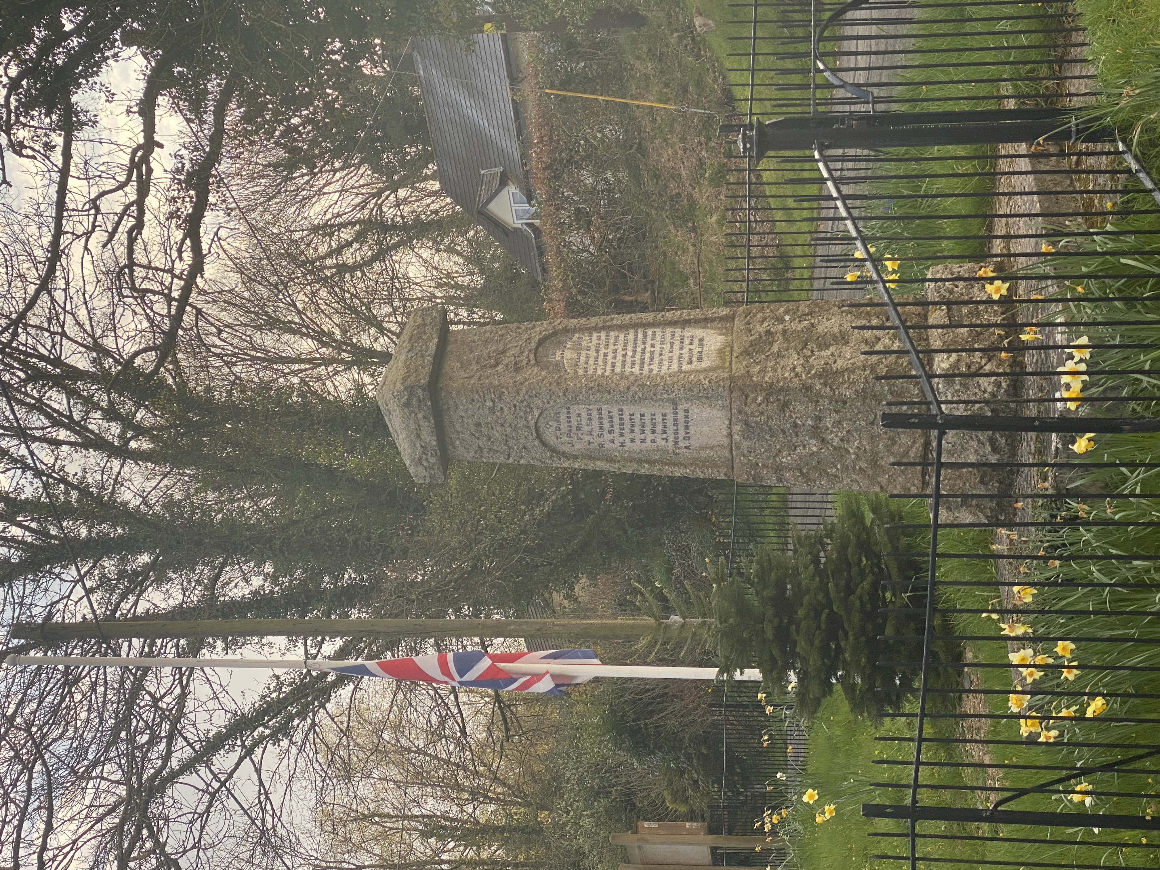 WW1 war memorial and union flag